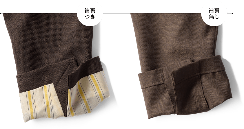 袖裏付き　袖裏なし　画像