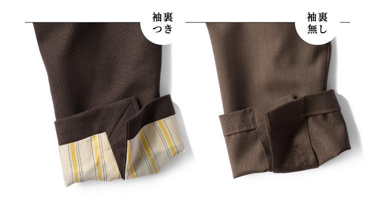 袖裏付き　袖裏なし　画像